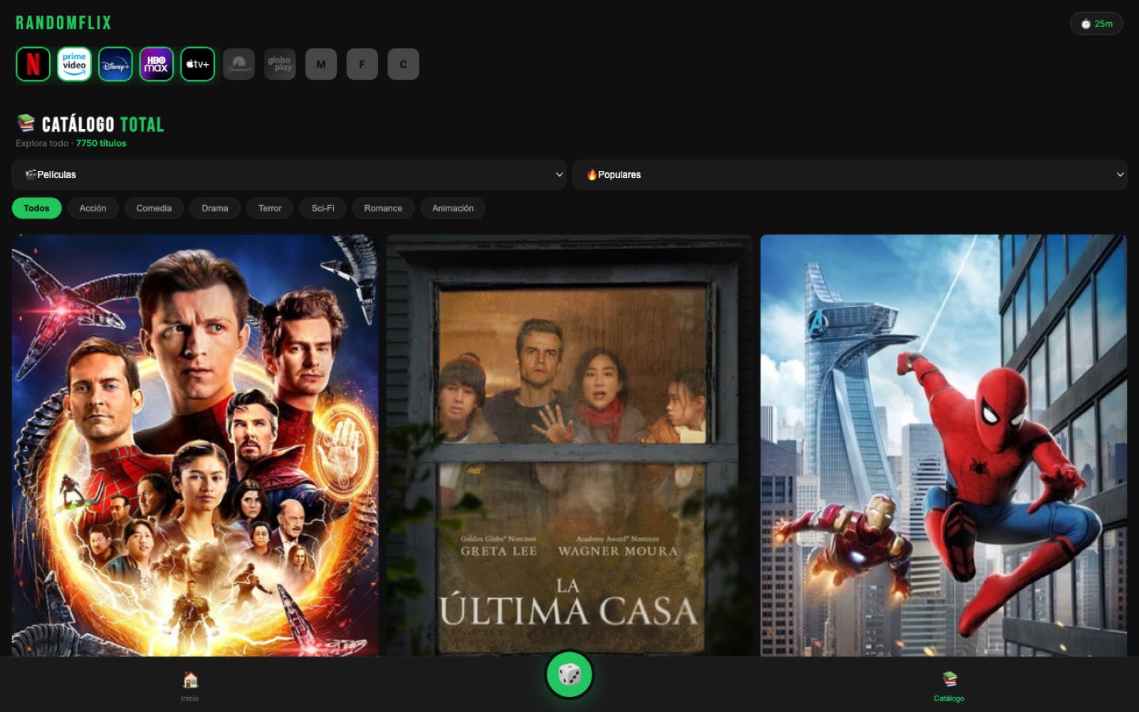 RandomFlix, vista de escritorio