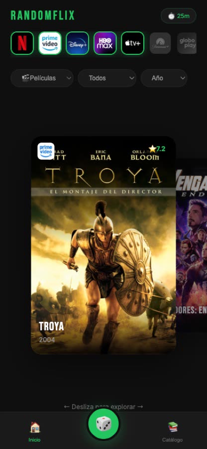 RandomFlix, vista móvil